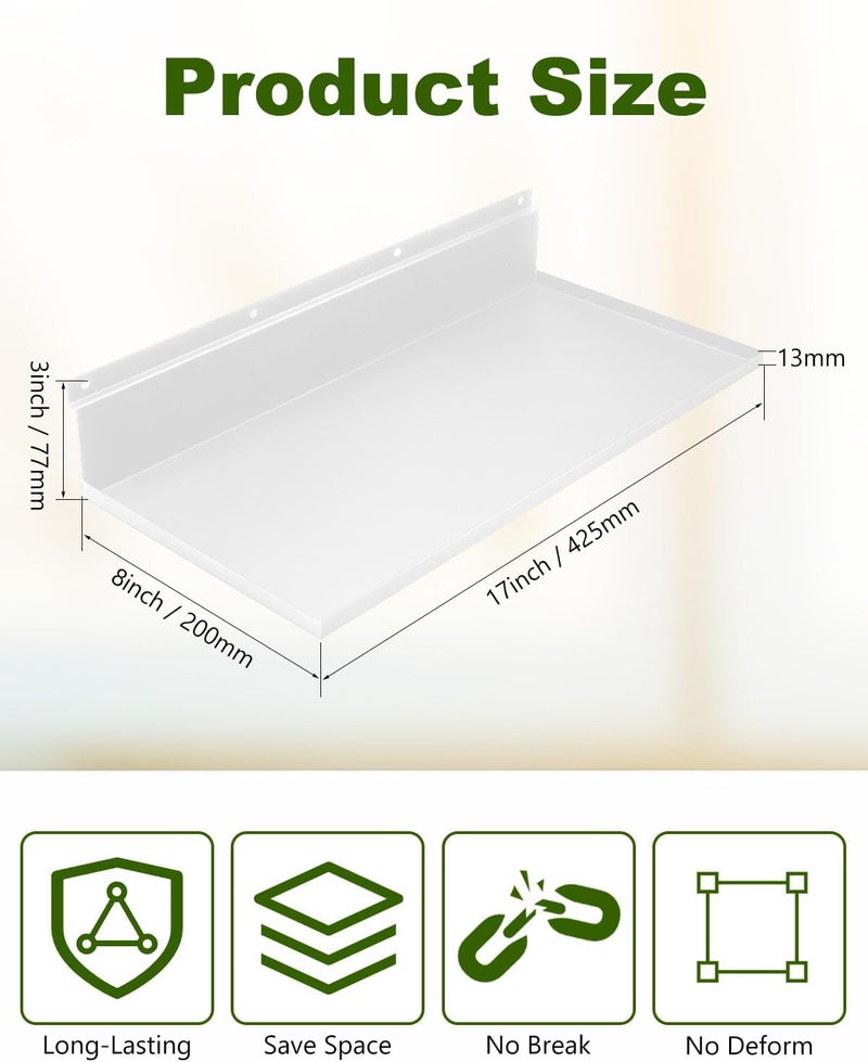 Alffun 4 Pack Slatwall Shelves, 17 x 8 Inch Heavy Duty Metal Display Shelves for Storage & Organization, White Slat Wall Shelf Accessories for Garage, Retail, Home & Commercial Use, White - Image 2